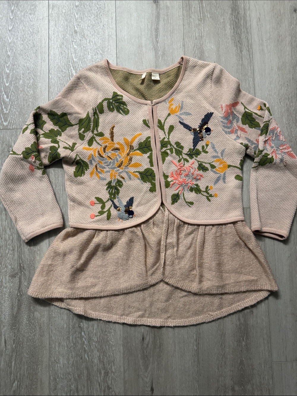 Moth Pink Floral Embroidered Peplum Cardigan